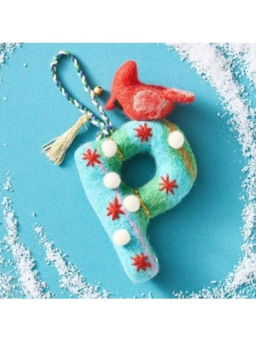 Anthropologie Forest Friends P Monogram Wool Felt Ornament NEW Christmas Holiday